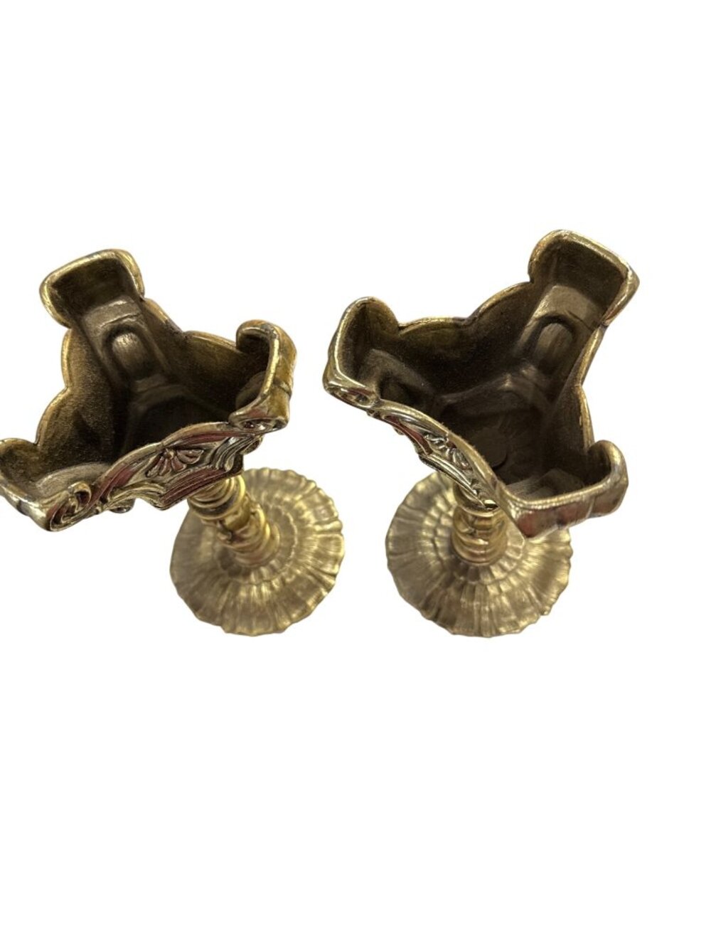 Vintage Set of 2 Rubel Baroque Gold Metal Candle Holders 7.5 Inches Tall - Picture 2 of 4